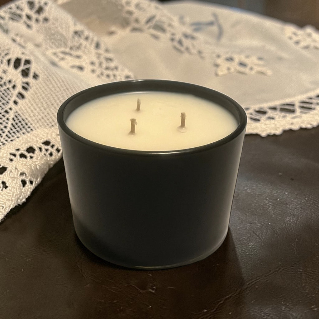12 Ounce Round Glass Leather and Lace Soy Wax Candle