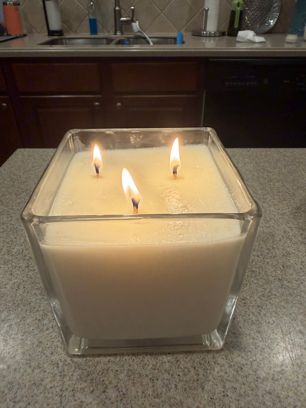 18 Ounce Square Glass Creme Brulé Soy Wax Candle