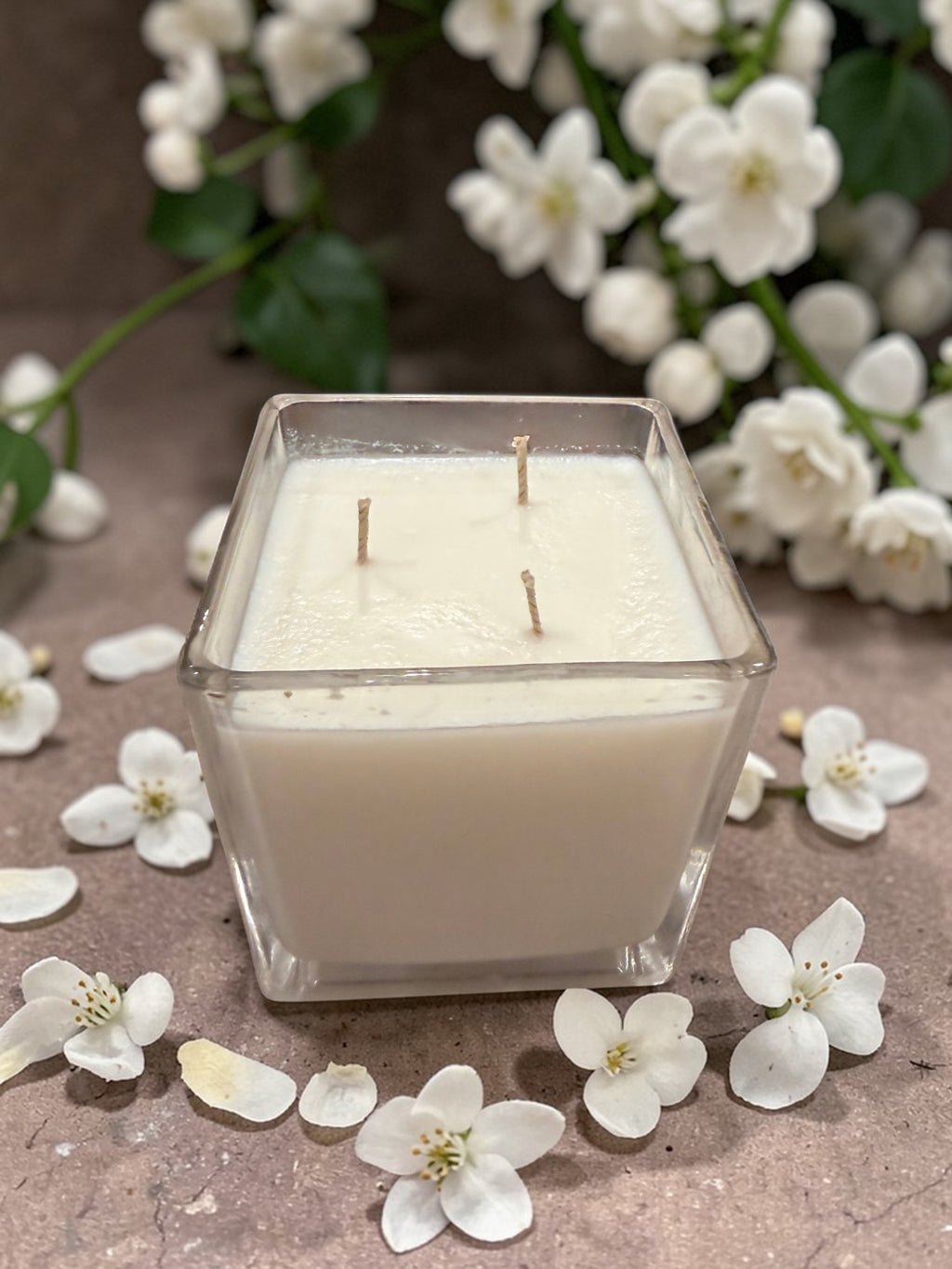 18 Ounce Square Glass Jasmine Soy Wax Candle
