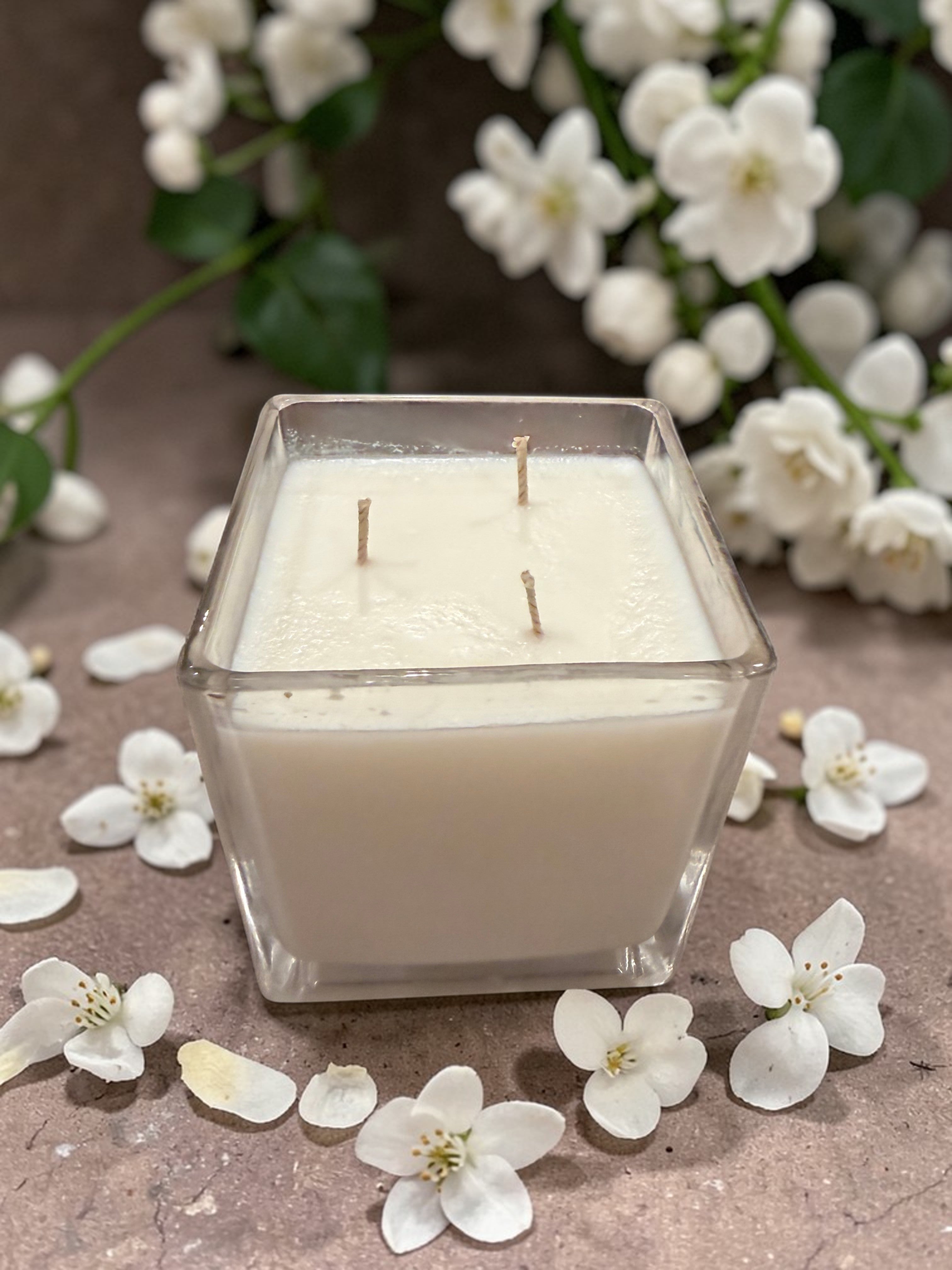 18 Ounce Square Glass Jasmine Soy Wax Candle