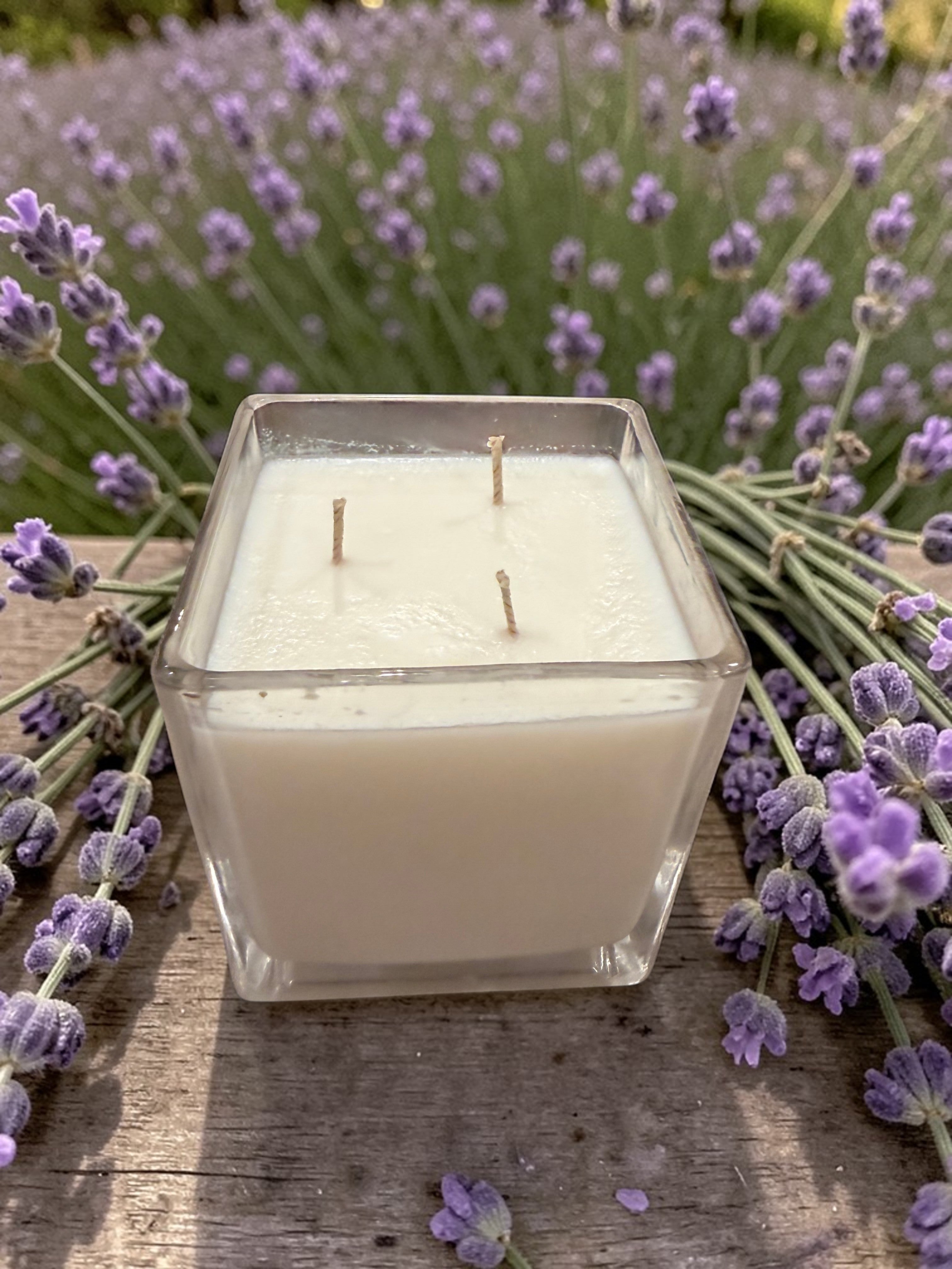 18 Ounce Square Glass Lavender Fields Soy Wax Candle