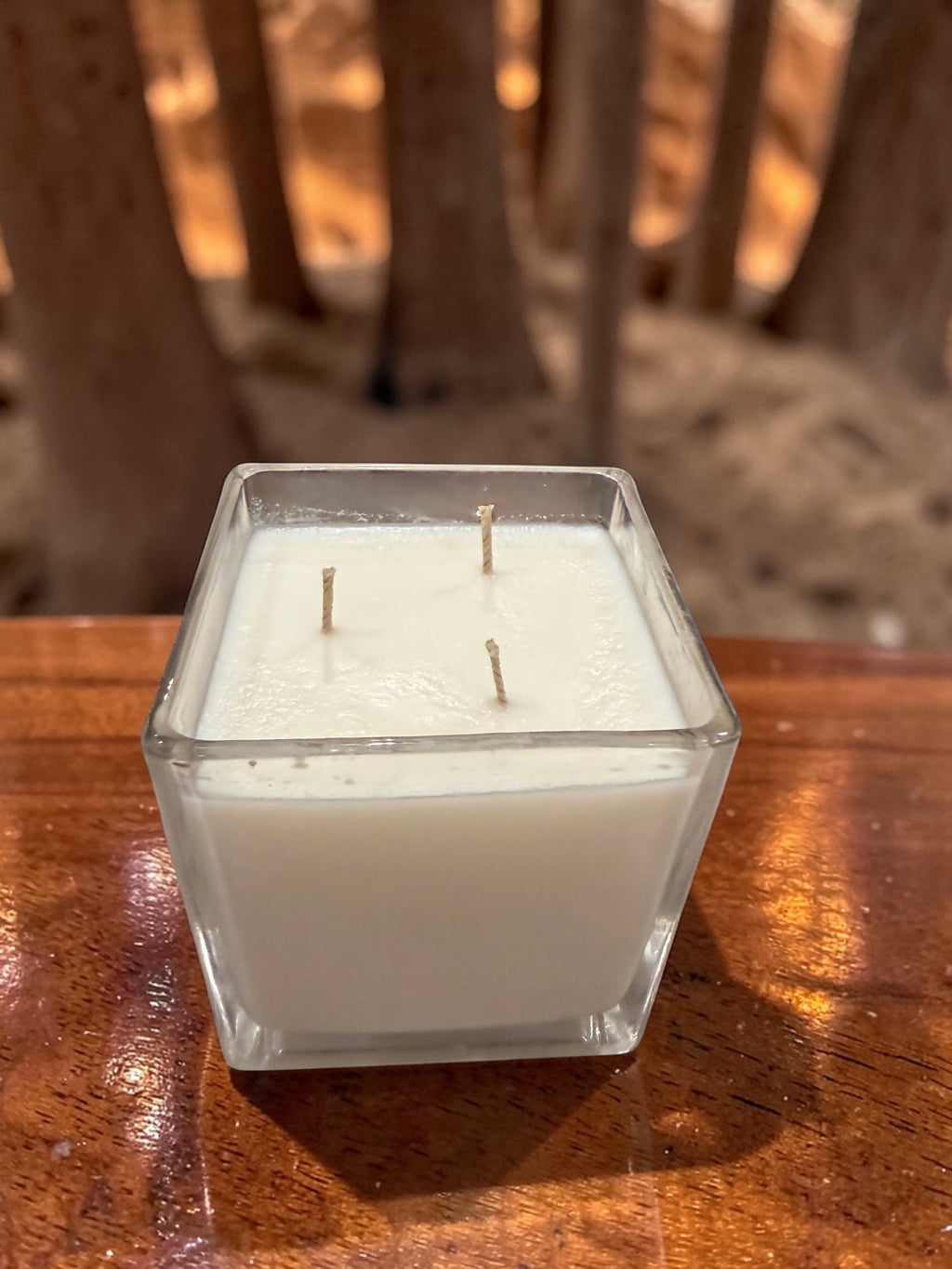 18 Ounce Square Glass Sandalwood Amber Soy Wax Candle
