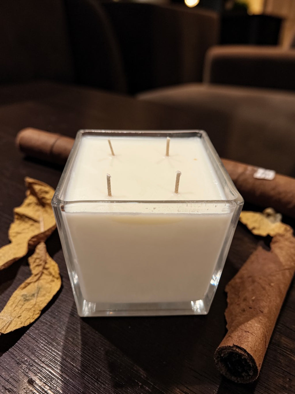 32 Ounce Square Glass Cuban Cigar Soy Wax Candle