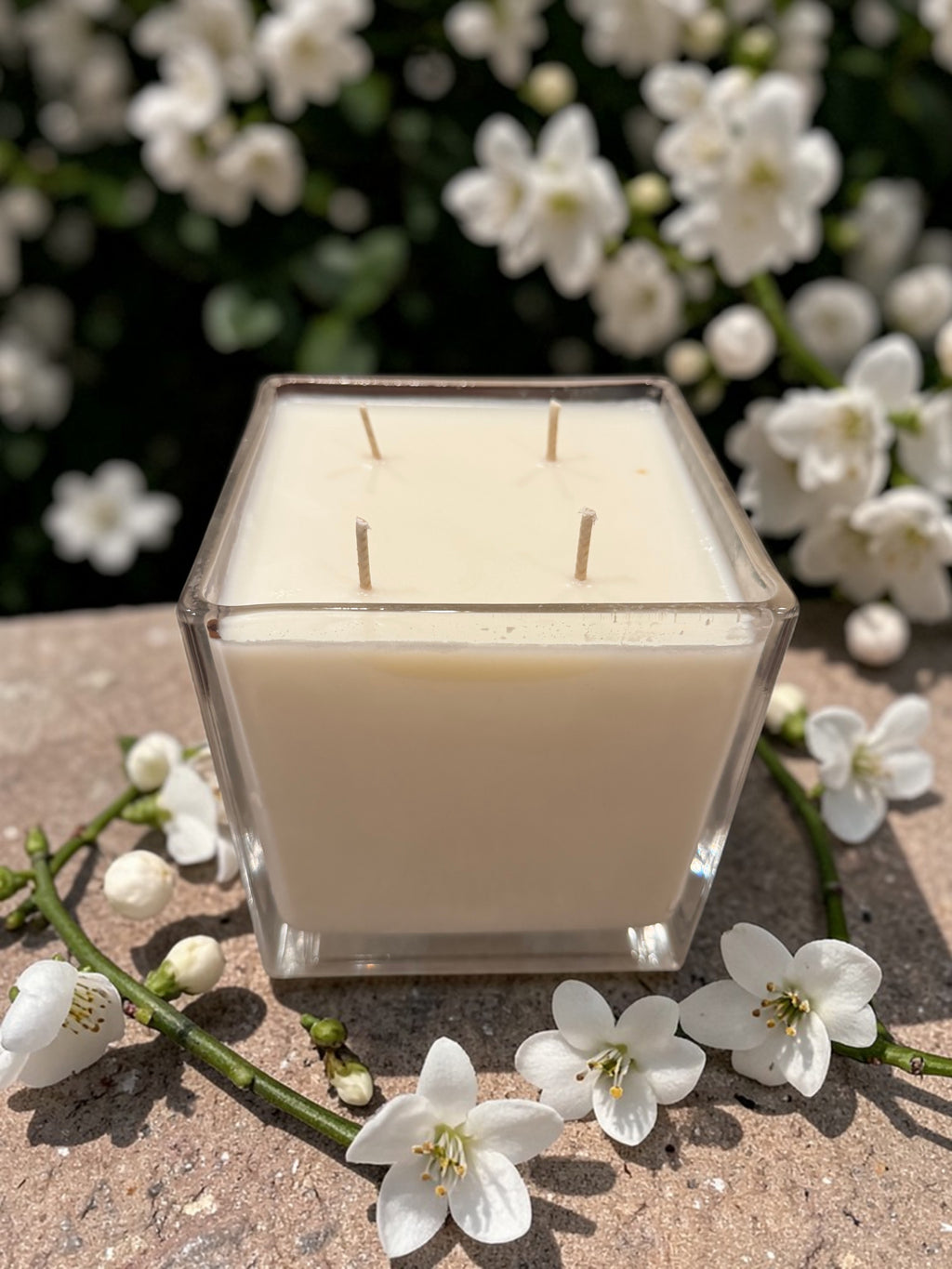 32 Ounce Square Glass Jasmine Soy Wax Candle