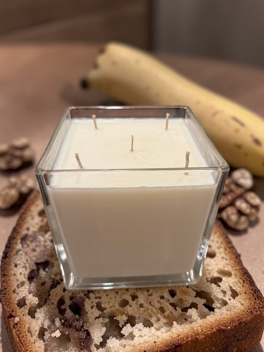 56 Ounce Square Glass Banana Nut Bread Soy Wax Candle