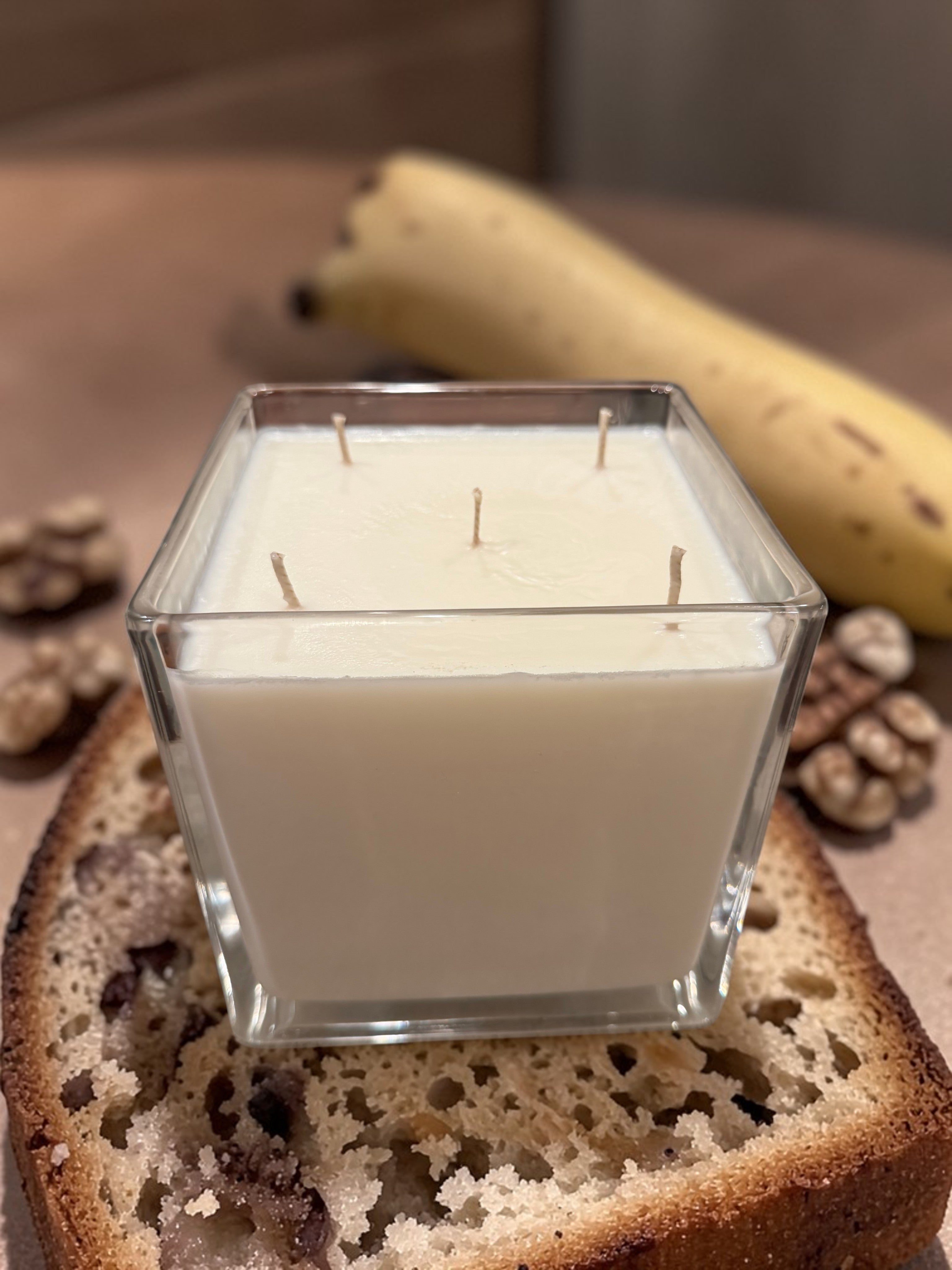 56 Ounce Square Glass Banana Nut Bread Soy Wax Candle