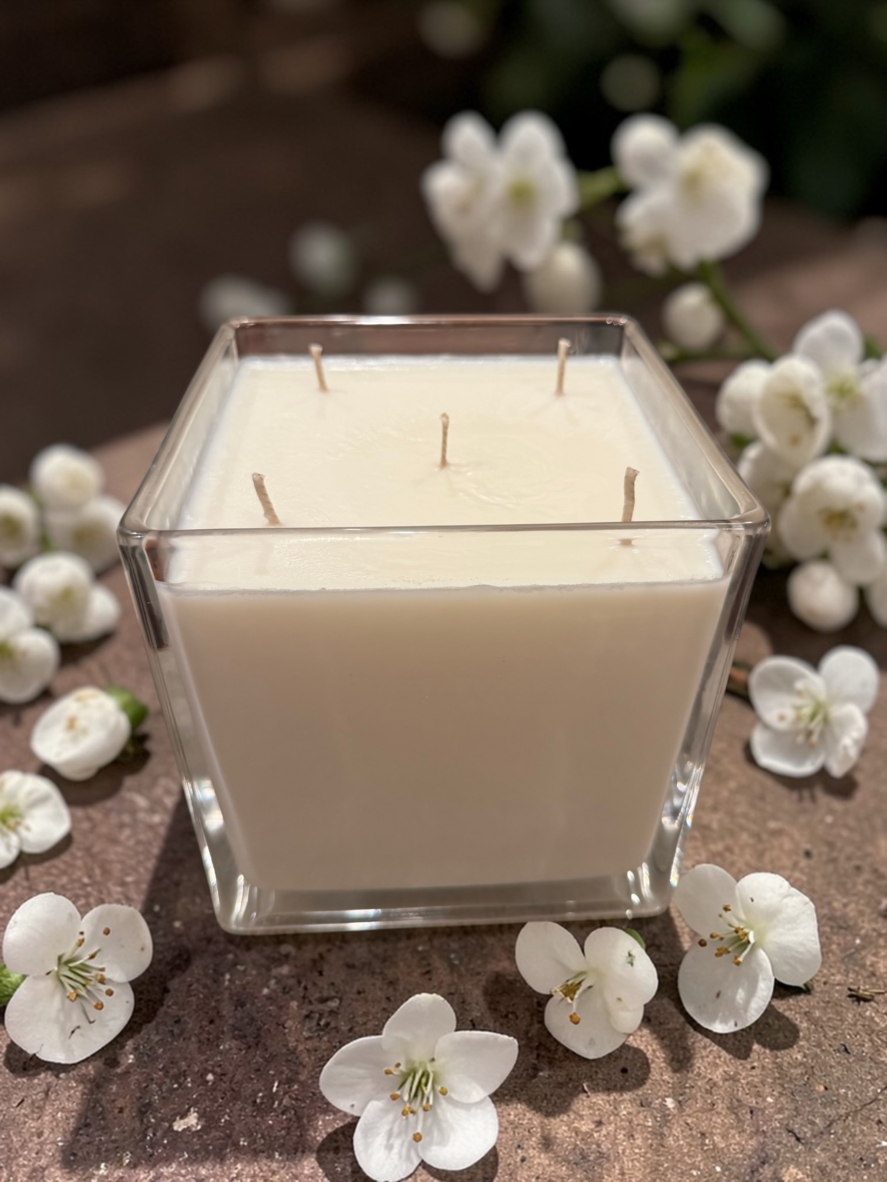 56 Ounce Square Glass Jasmine Soy Wax Candle