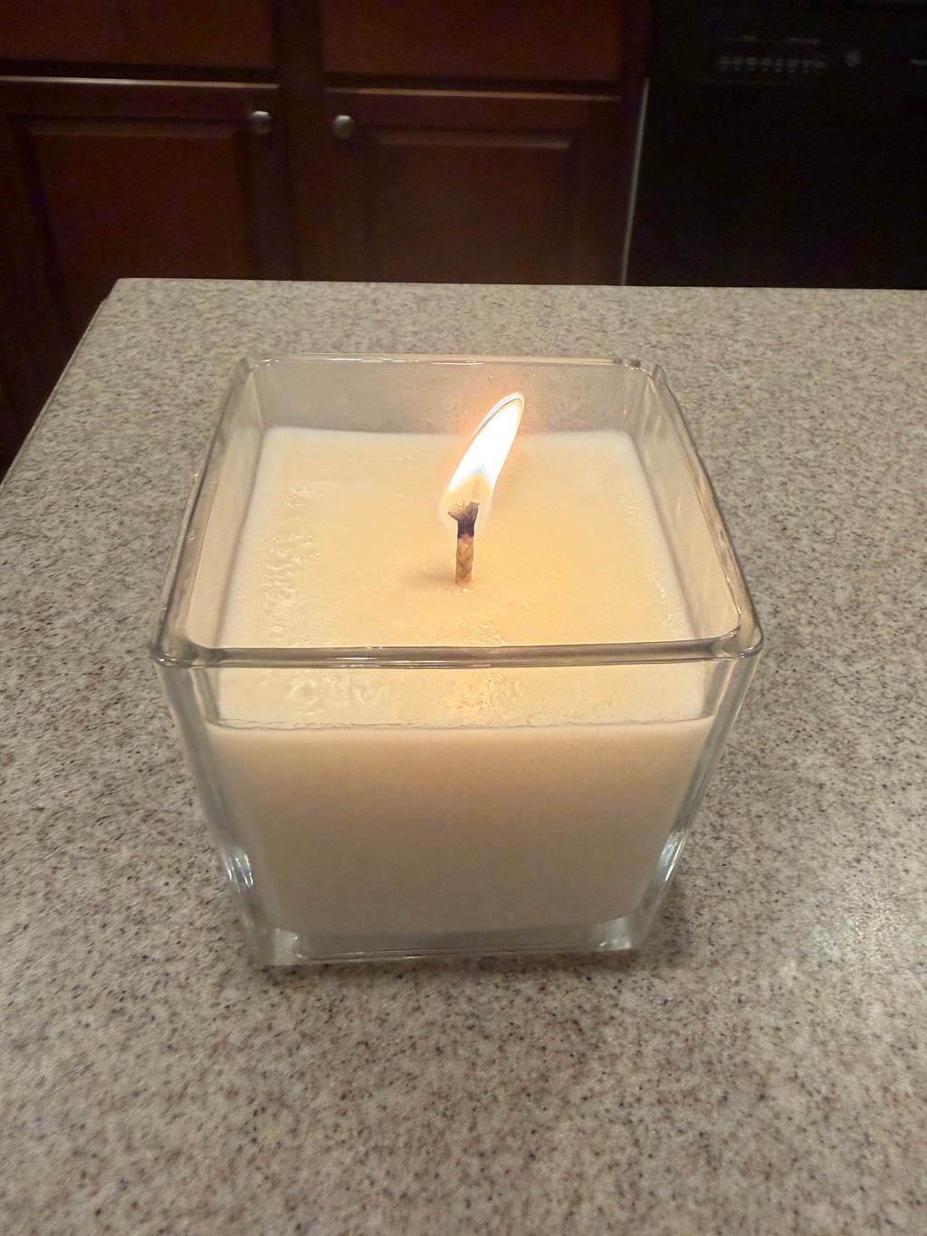8 Ounce Square Glass Lavender Fields Soy Wax Candle