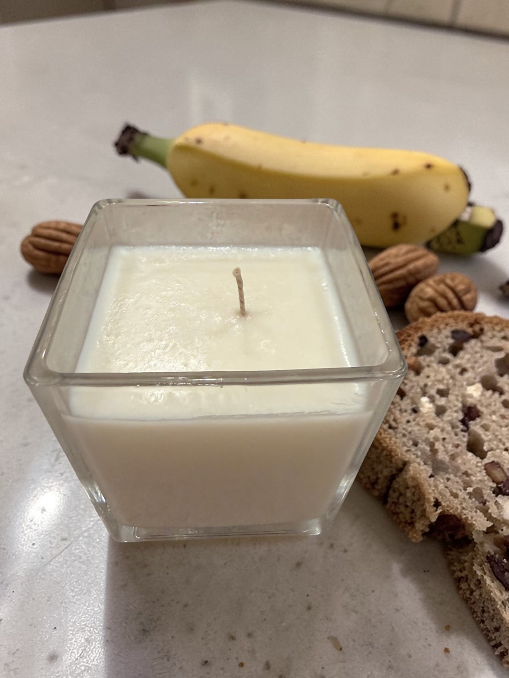 8 Ounce Square Glass Banana Nut Bread Soy Wax Candle