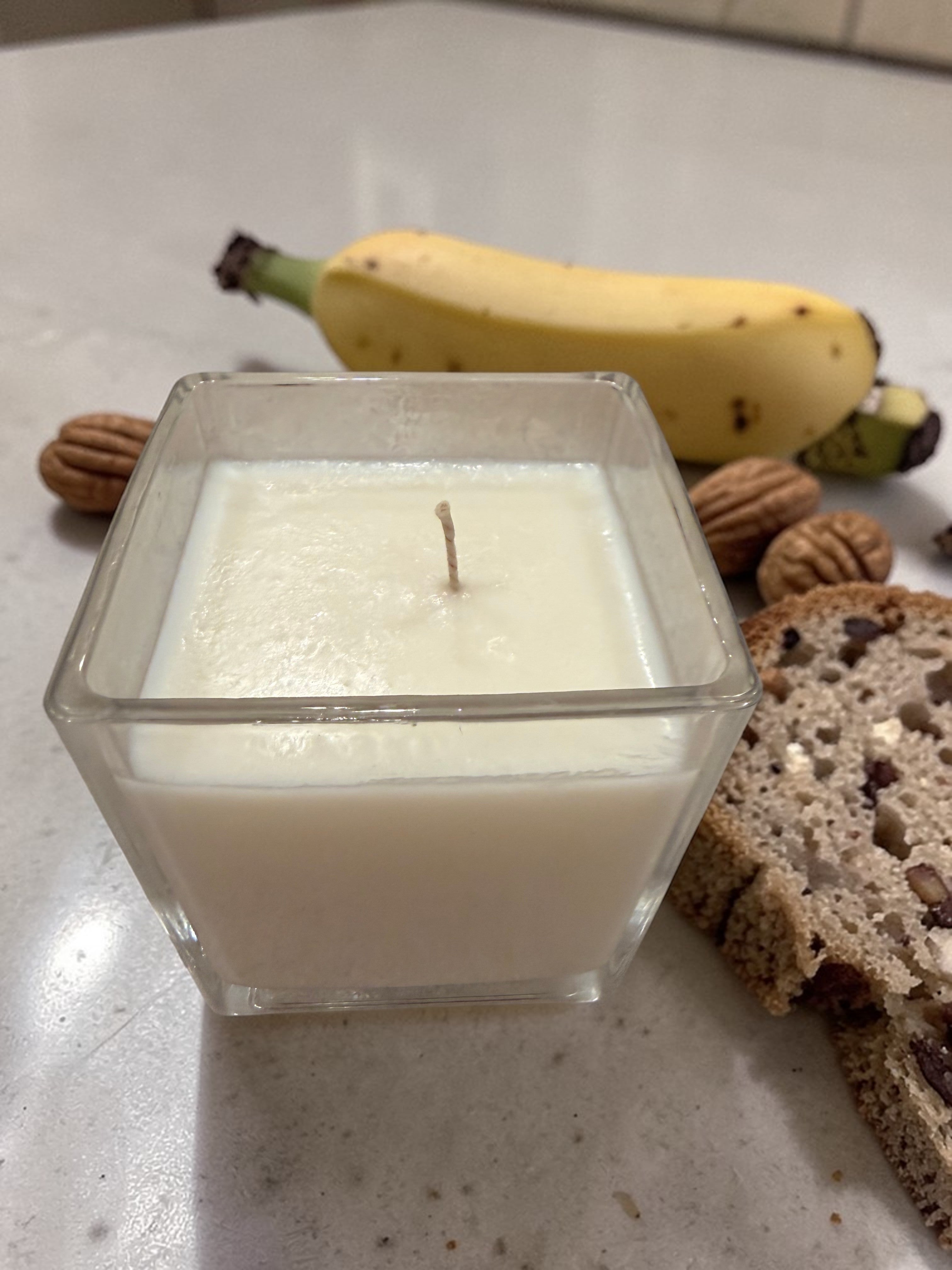 8 Ounce Square Glass Banana Nut Bread Soy Wax Candle
