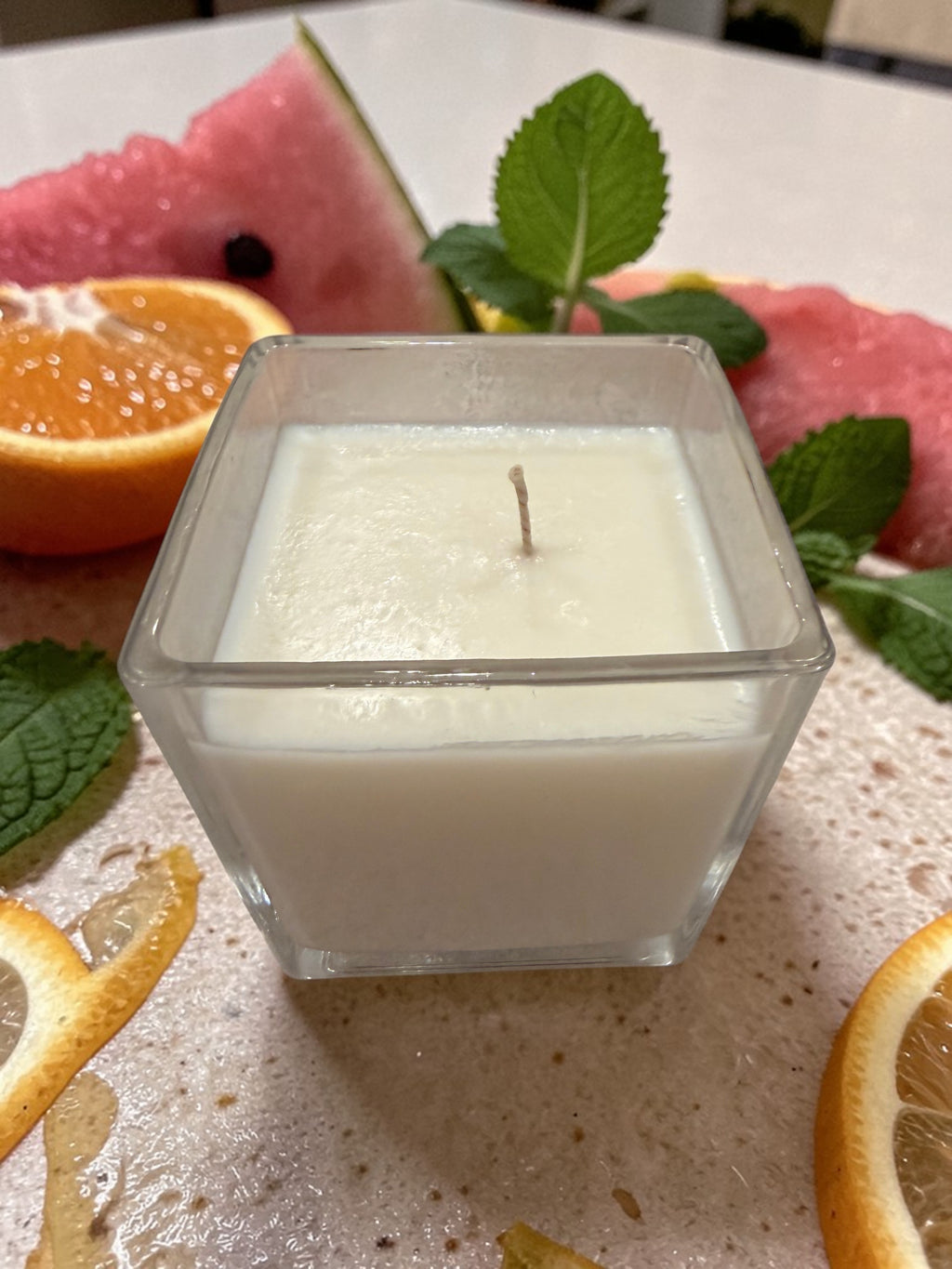 8 Ounce Square Glass Citrus Burst Soy Wax Candle