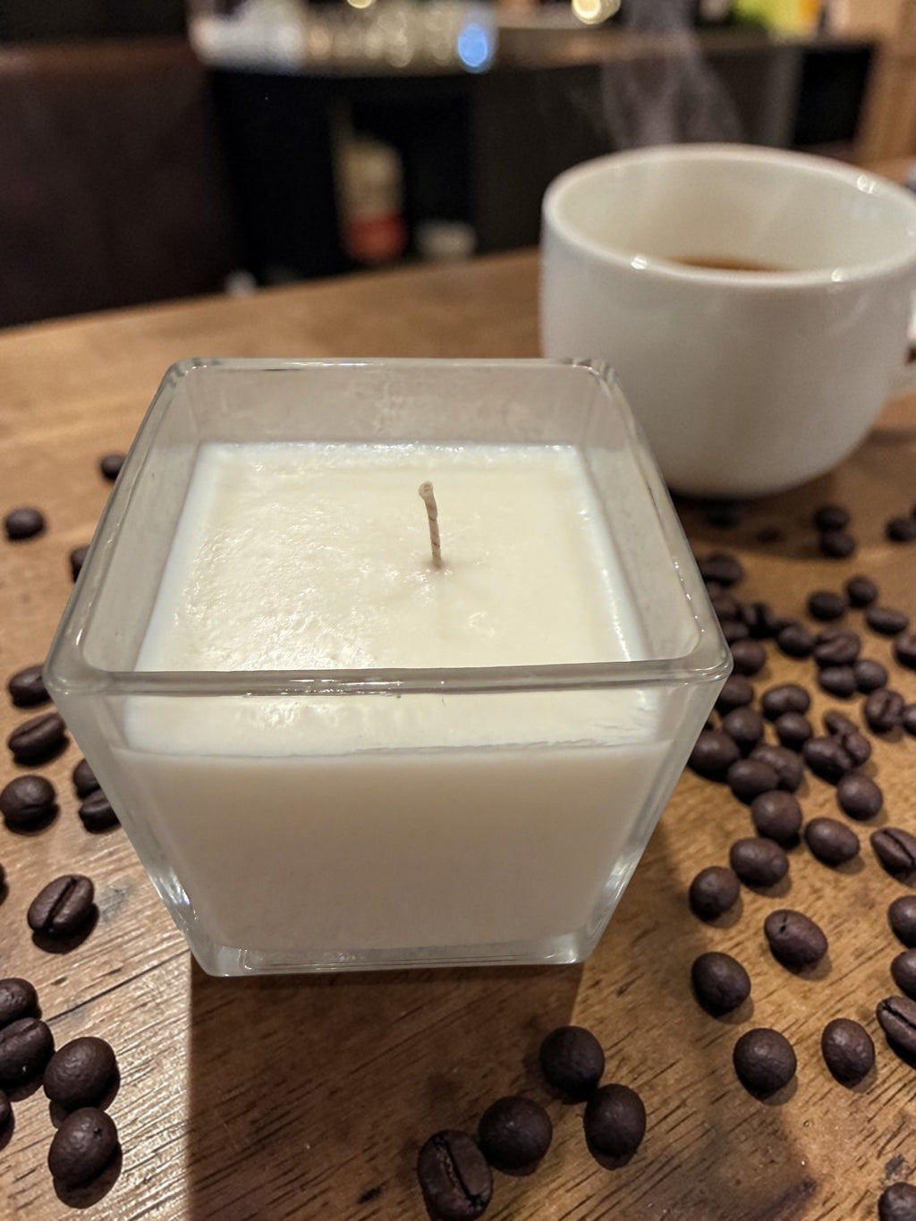 8 Ounce Square Glass Coffee house Soy Wax Candle