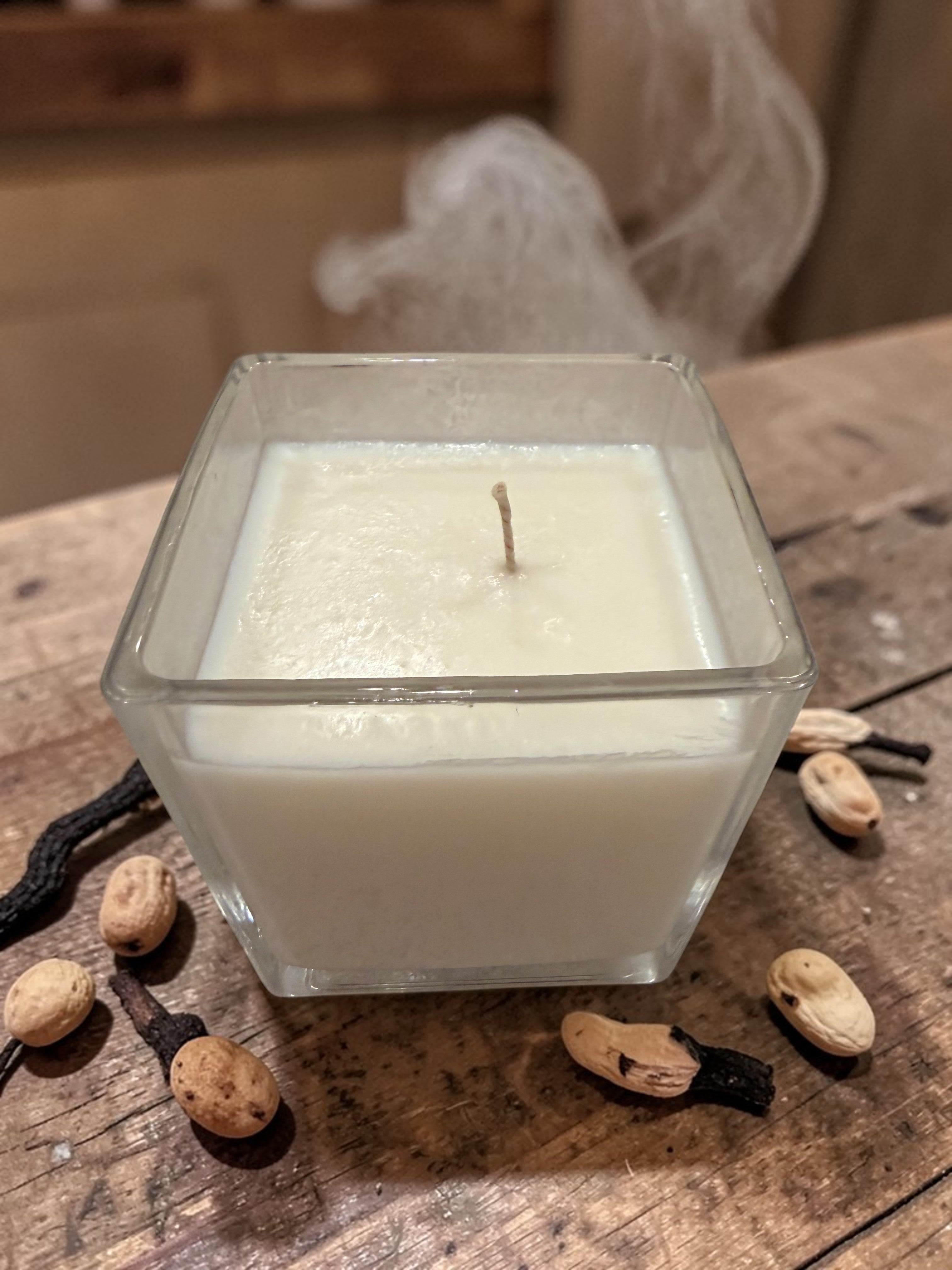 8 Ounce Square Glass Vanilla Bean Soy Wax Candle