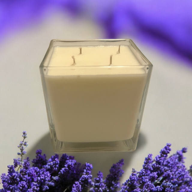 32 Ounce Square Glass Lavender Fields Soy Wax Candle